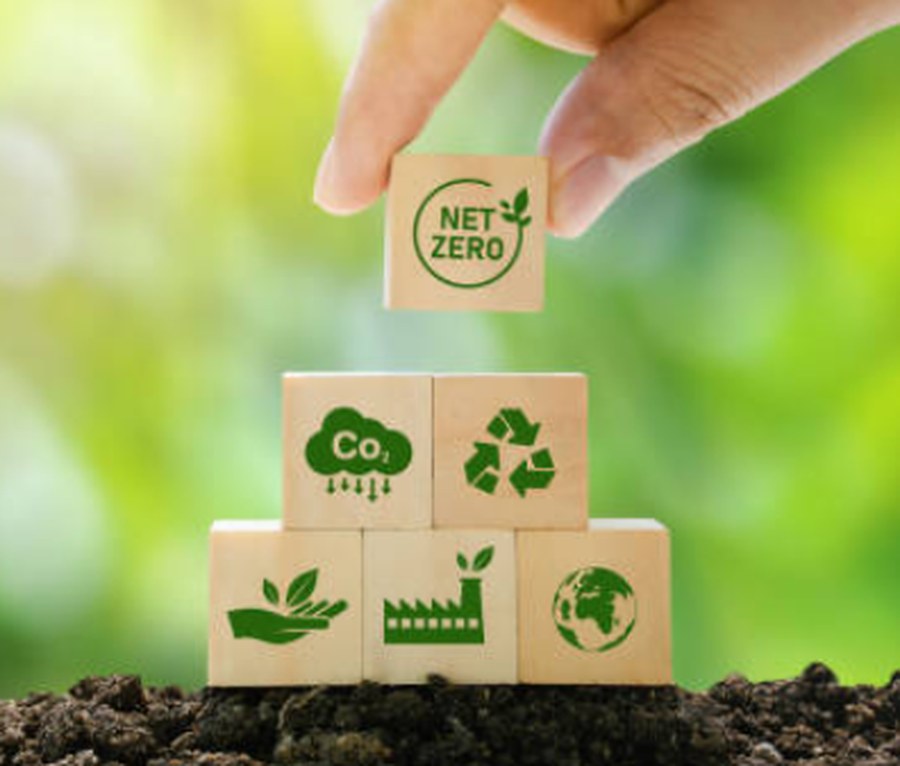 Net Zero sustainability concept with wooden blocks