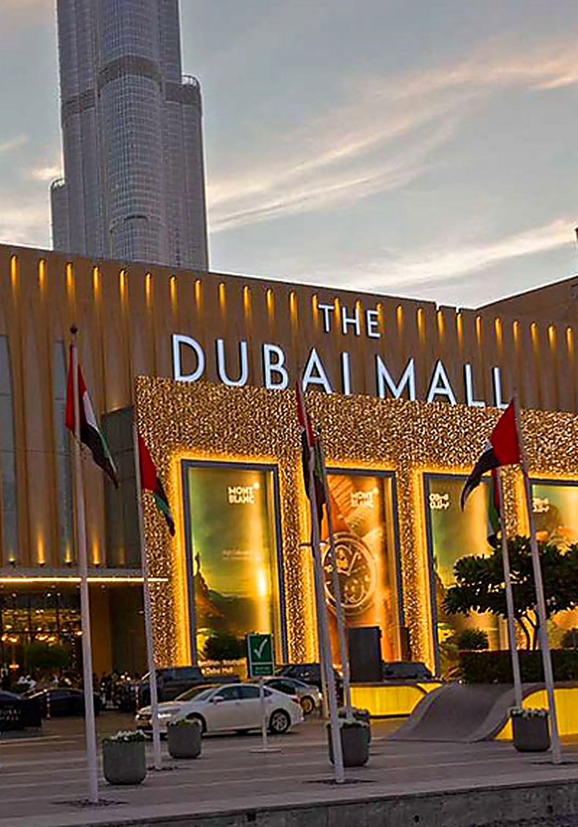 The Dubai Mall entrance with Burj Khalifa in the background