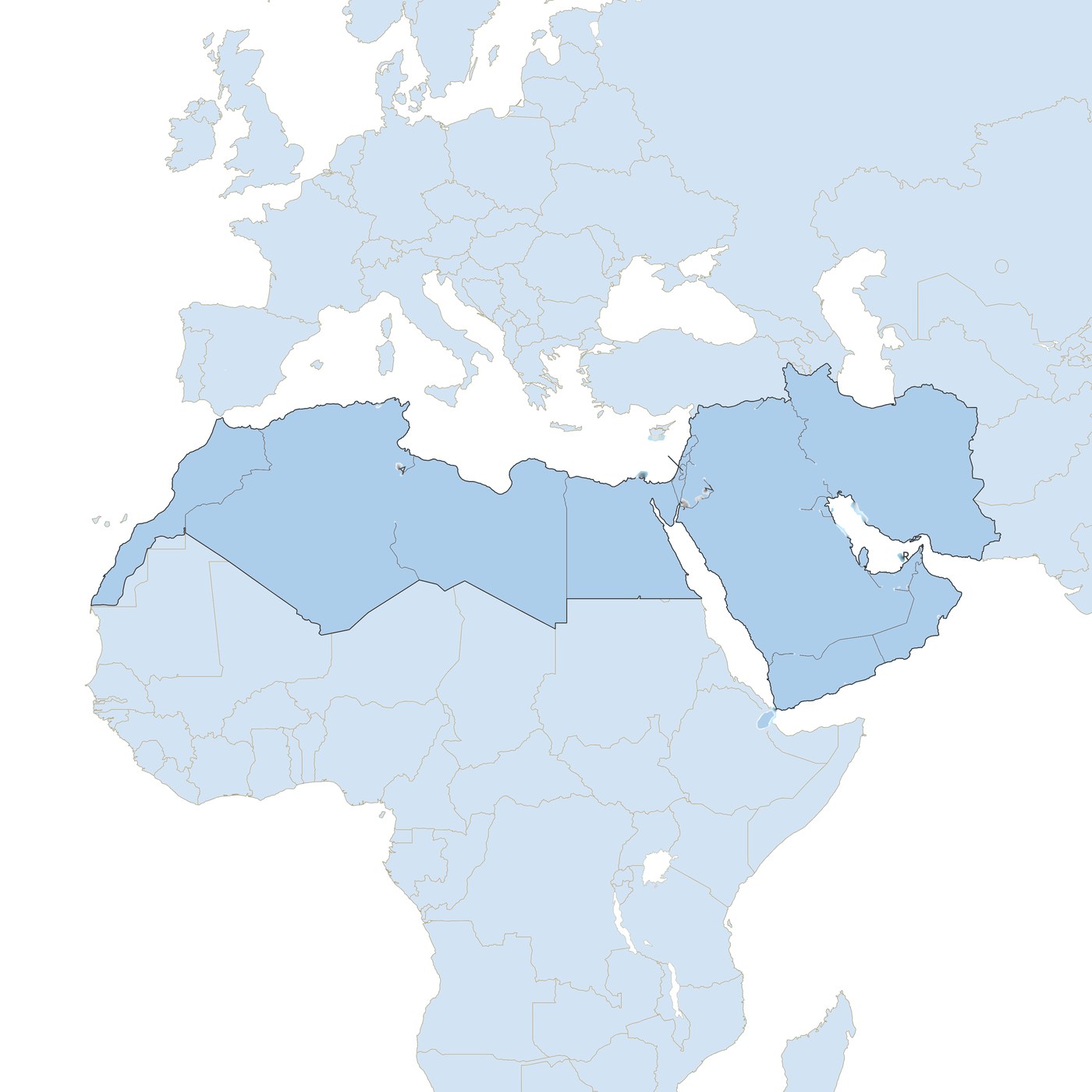Map of the UAE, Qatar, Oman, Saudi Arabia and Jordan