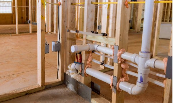 Plumbing pipework installation during construction